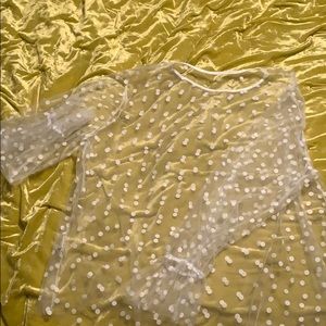 Plus mesh polka dot blouse